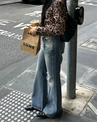 Unique outseam bootcut denim pants