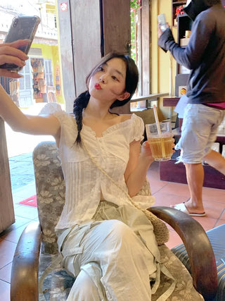 Frilled punched blouse (2 colors)
