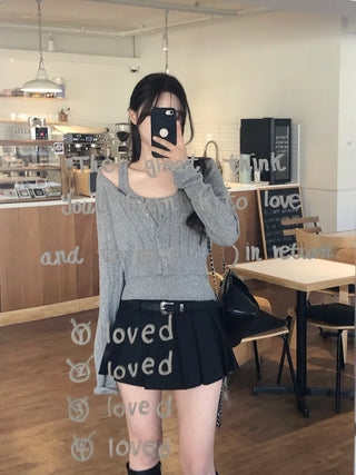 [2pcs] Knit Sleeveless Cardigan Set