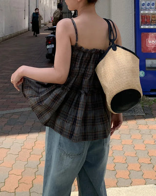 Tiered check sleeveless dress