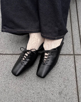 Lace-up square-toe leather flat mules