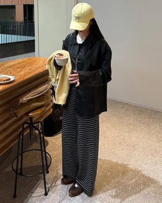 Striped elastic waist easy pants