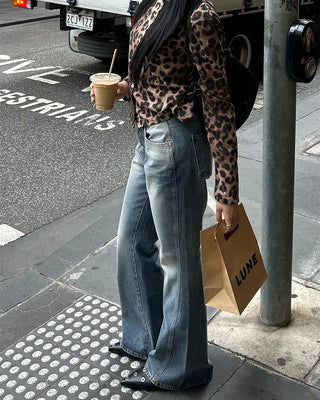 Unique outseam bootcut denim pants