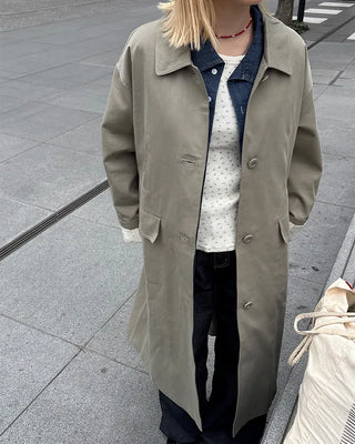 Striped Lined Single Trench Long Coat