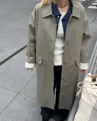 Striped Lined Single Trench Long Coat