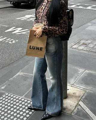 Unique outseam bootcut denim pants
