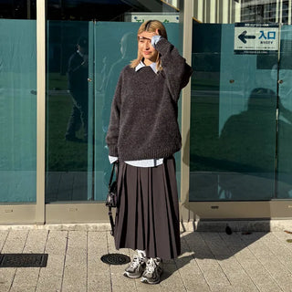 A-line wrinkled long skirt