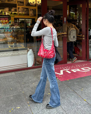 Unique Whisker Wash Flare Denim Pants