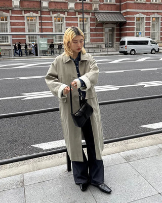 Striped Lined Single Trench Long Coat