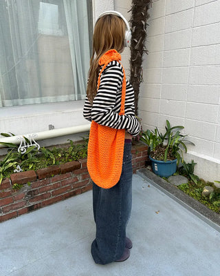 Striped semi-cropped long-sleeve T-shirt