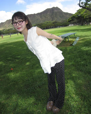 Polka Dot Bootcut Ribbed Pants
