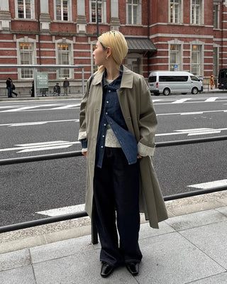 Striped Lined Single Trench Long Coat