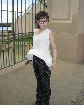 Polka Dot Bootcut Ribbed Pants