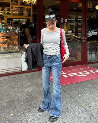 Unique Whisker Wash Flare Denim Pants
