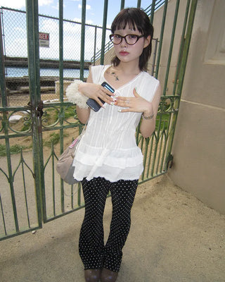 Polka Dot Bootcut Ribbed Pants