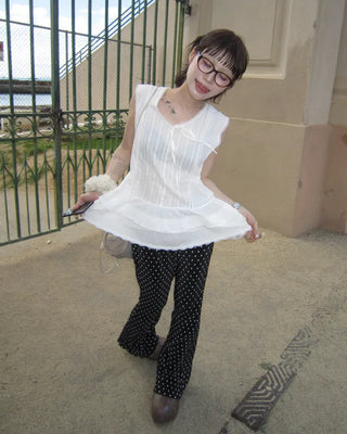 Polka Dot Bootcut Ribbed Pants