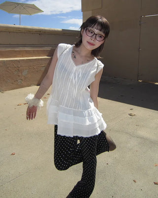 Polka Dot Bootcut Ribbed Pants
