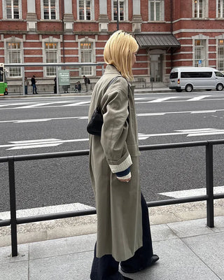 Striped Lined Single Trench Long Coat