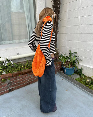Striped semi-cropped long-sleeve T-shirt