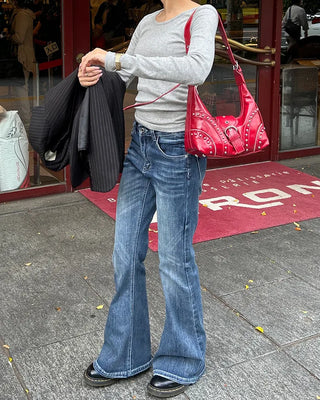 Unique Whisker Wash Flare Denim Pants