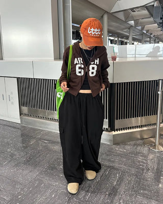 68 Patch Double Zip Cropped Hoodie