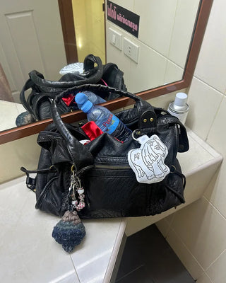 Cable Line Leather Square Boston Bag