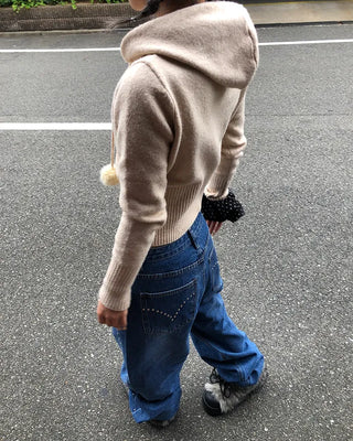 Studded Line Point Straight Denim Pants