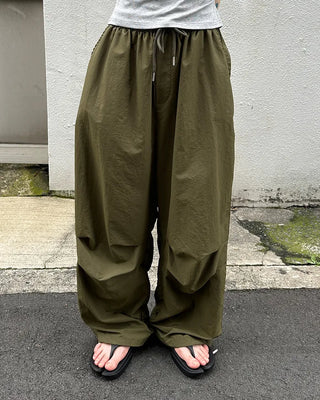 (Unisex) Nylon Wide-Leg Pants with Elastic Waistband
