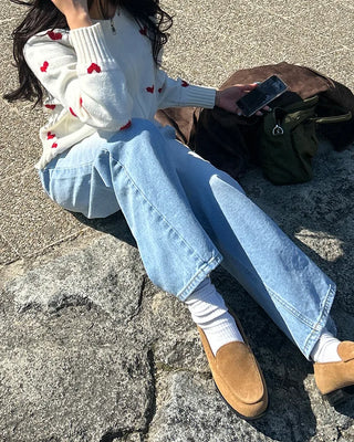 Whiskered Wash Wide Denim Pants