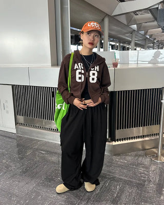 68 Patch Double Zip Cropped Hoodie