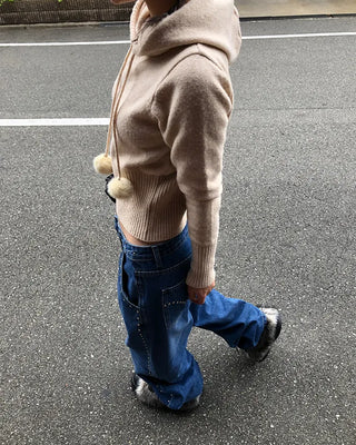 Studded Line Point Straight Denim Pants