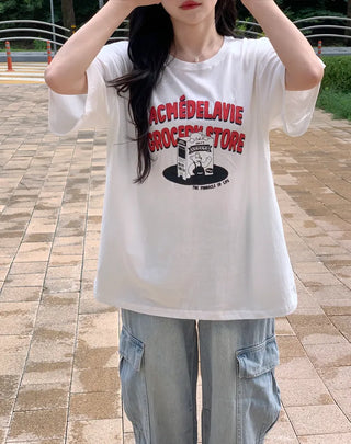 Printed oversized short-sleeved T-shirt (2 colors)