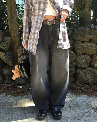 Vintage Wash Wide Denim Pants