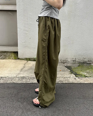 (Unisex) Nylon Wide-Leg Pants with Elastic Waistband
