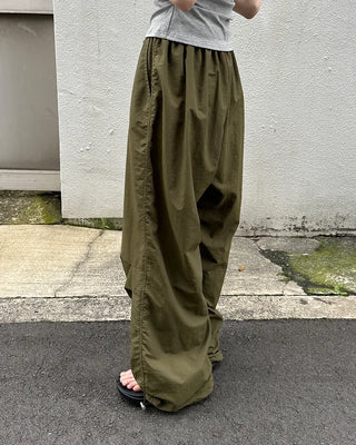 (Unisex) Nylon Wide-Leg Pants with Elastic Waistband