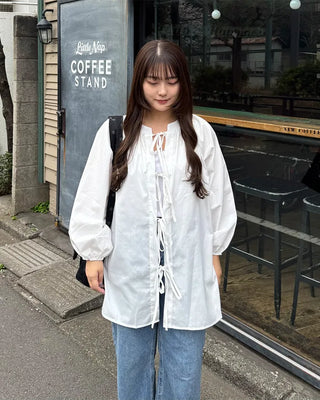 Ribbon Open Oversized Blouse