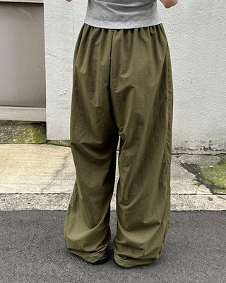 (Unisex) Nylon Wide-Leg Pants with Elastic Waistband