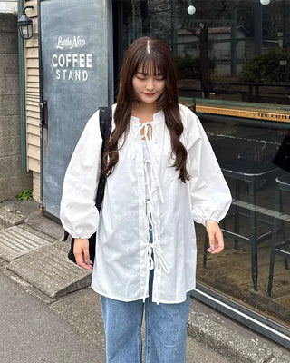 Ribbon Open Oversized Blouse