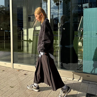 A-line wrinkled long skirt