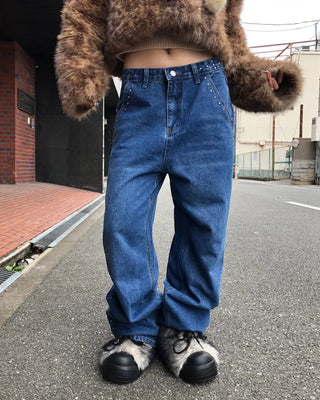 Studded Line Point Straight Denim Pants