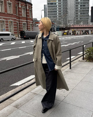 Striped Lined Single Trench Long Coat