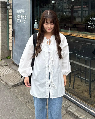 Ribbon Open Oversized Blouse
