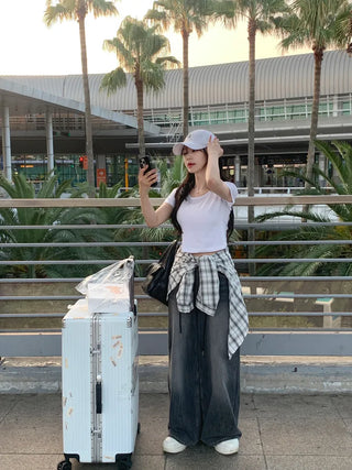 [2 colors] Oversized check shirt