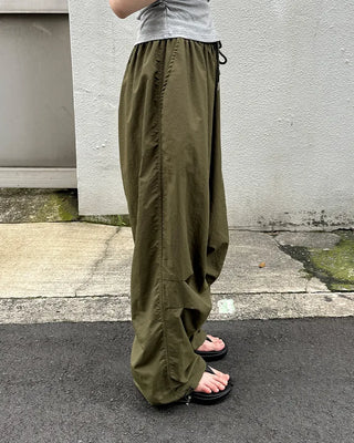 (Unisex) Nylon Wide-Leg Pants with Elastic Waistband