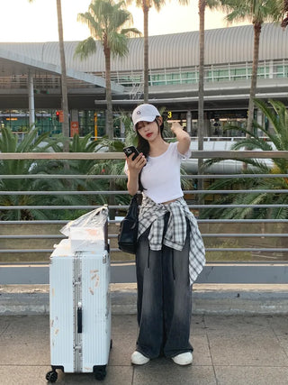 [2 colors] Oversized check shirt