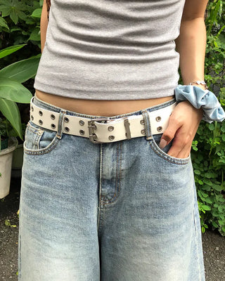 Double eyelet leather belt