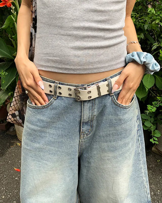 Double eyelet leather belt
