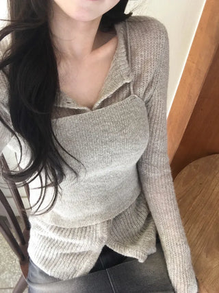 [2pcs] Sleeveless Cardigan Set