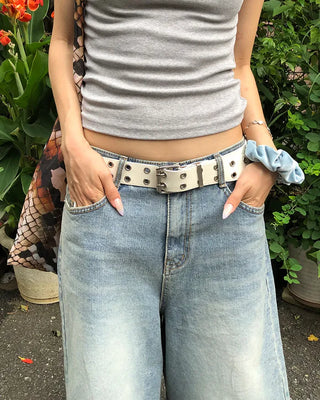 Double eyelet leather belt
