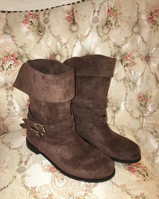 Ankle double belt 2-way suede boots
